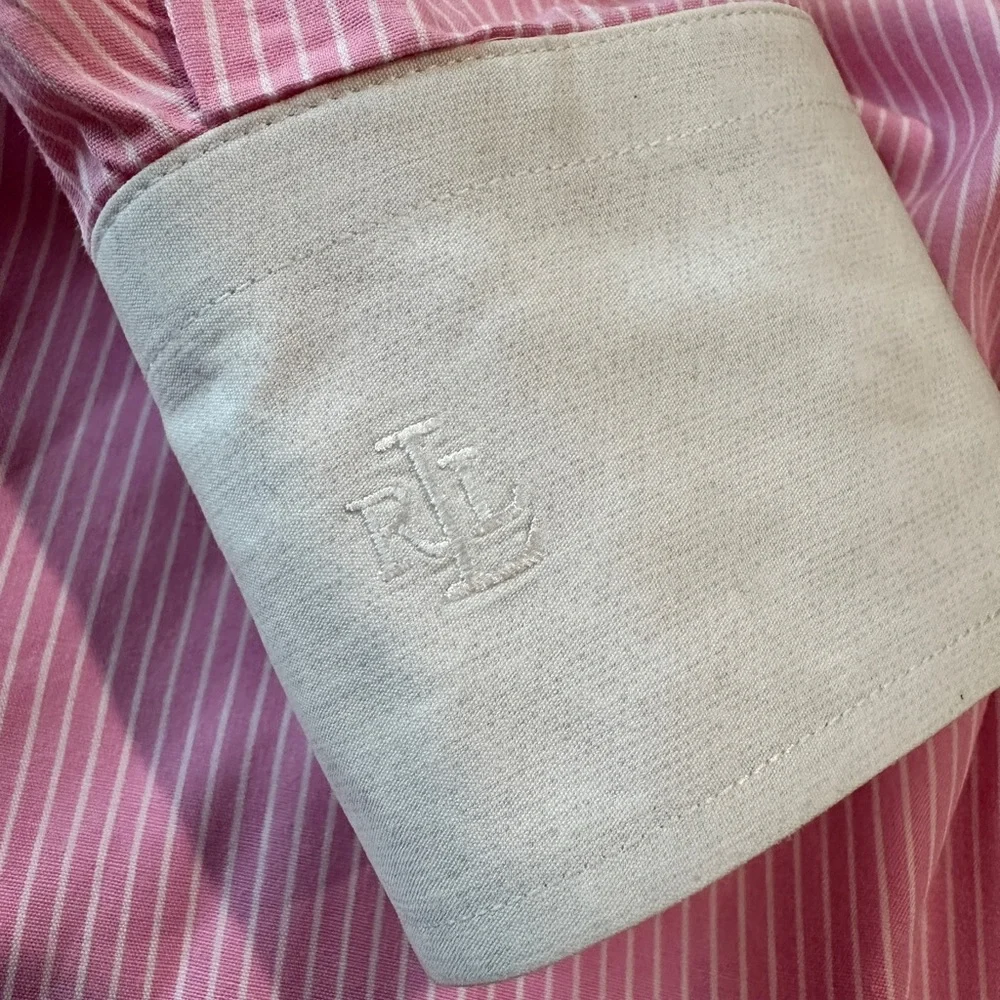 Lauren Ralph Lauren Petite 12 Classic Button Down Blouse Pink & White Striped - Picture 9 of 10